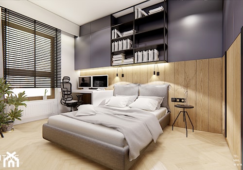 WARSZAWA Wilanów - Średnia biała czarna z biurkiem sypialnia, styl nowoczesny - zdjęcie od INVENTIVE studio