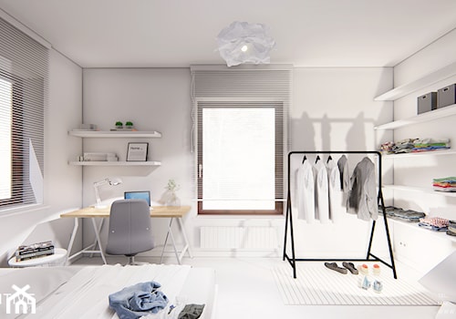 GDYNIA - Średnia szara z biurkiem sypialnia, styl minimalistyczny - zdjęcie od INVENTIVE studio