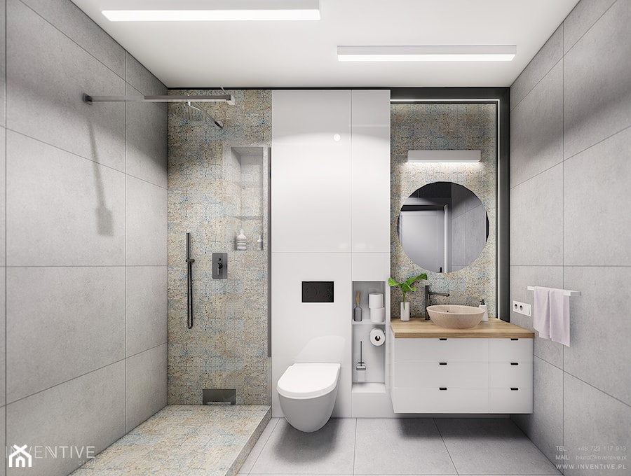 Ursynów - Duża bez okna łazienka, styl nowoczesny - zdjęcie od INVENTIVE studio