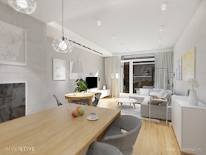 PRZYTULNY MINIMALIZM - Średni biały szary salon z jadalnią, styl minimalistyczny - zdjęcie od INVENTIVE studio