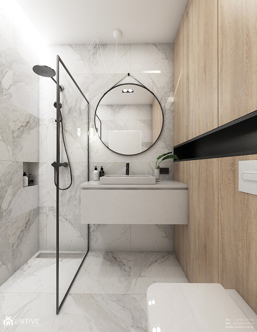 Żoli Żoli - Średnia bez okna z marmurową podłogą z punktowym oświetleniem łazienka, styl minimalistyczny - zdjęcie od INVENTIVE studio