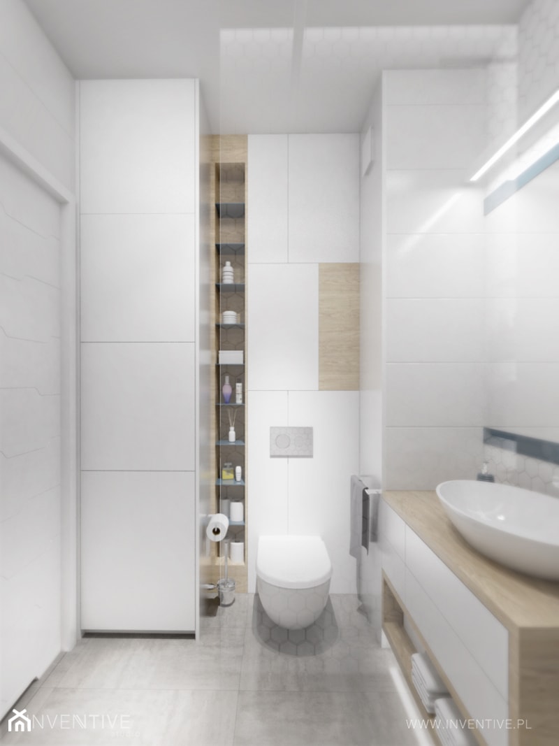 DELIKATNIE - Mała z lustrem łazienka, styl minimalistyczny - zdjęcie od INVENTIVE studio