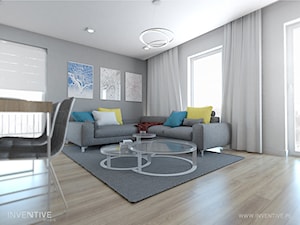 WESOŁY MINIMALIZM - Średni biały szary salon z jadalnią, styl minimalistyczny - zdjęcie od INVENTIVE studio