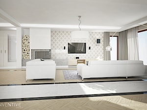 ART DECO - Duży biały szary salon, styl glamour - zdjęcie od INVENTIVE studio