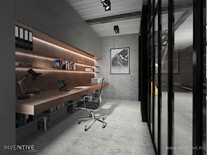 LOFTOWO INDUSTRIALNIE - Średnie z zabudowanym biurkiem szare biuro, styl industrialny - zdjęcie od INVENTIVE studio