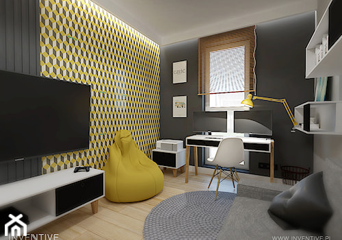 MYSŁOWICE - Średnie w osobnym pomieszczeniu z sofą szare żółte biuro, styl nowoczesny - zdjęcie od INVENTIVE studio