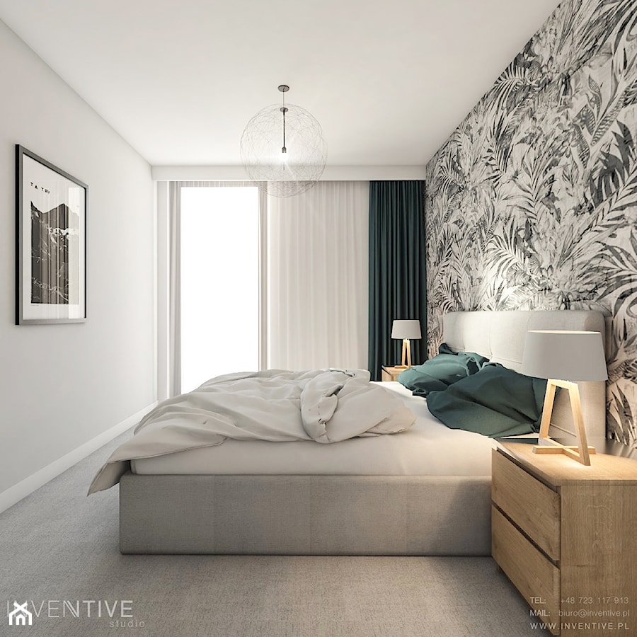 WARSZAWA ŻOLIBORZ - Średnia szara sypialnia z balkonem / tarasem, styl nowoczesny - zdjęcie od INVENTIVE studio