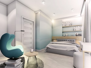 KOBYŁKA - Duża biała niebieska szara sypialnia, styl nowoczesny - zdjęcie od INVENTIVE studio