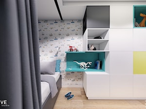 MIESZKANIE URSUS - Mały szary pokój dziecka dla nastolatka dla chłopca, styl nowoczesny - zdjęcie od INVENTIVE studio