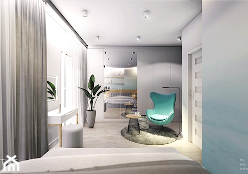KOBYŁKA - Średnia szara sypialnia z balkonem / tarasem, styl nowoczesny - zdjęcie od INVENTIVE studio