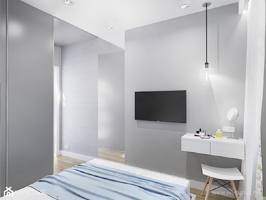 NIEBIESKA SZAROŚĆ - Średnia szara sypialnia, styl nowoczesny - zdjęcie od INVENTIVE studio