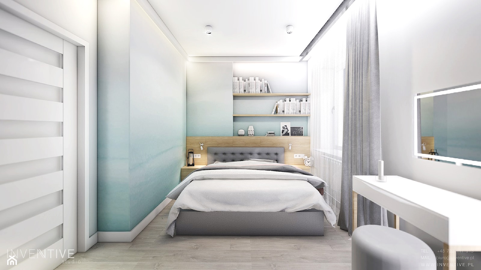 KOBYŁKA - Średnia niebieska szara sypialnia, styl nowoczesny - zdjęcie od INVENTIVE studio - Homebook