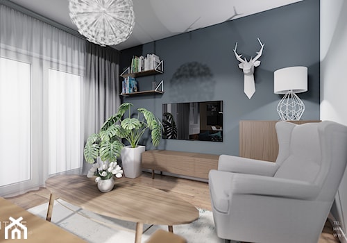 MIESZKANIE WOLA - Średni biały szary salon z tarasem / balkonem, styl skandynawski - zdjęcie od INVENTIVE studio