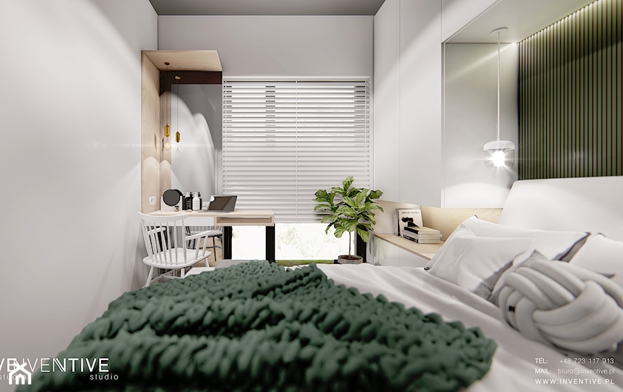 Warszawa Praga - Mała biała z biurkiem sypialnia, styl nowoczesny - zdjęcie od INVENTIVE studio