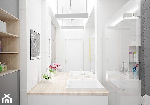 MĘSKI PUNKT WIDZENIA - Mała bez okna z lustrem łazienka, styl minimalistyczny - zdjęcie od INVENTIVE studio