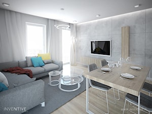 WESOŁY MINIMALIZM - Średni biały salon z jadalnią, styl minimalistyczny - zdjęcie od INVENTIVE studio