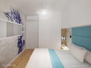 MIESZKANIE DWUPOZIOMOWE z miętowym akcentem - Średnia biała niebieska sypialnia, styl skandynawski - zdjęcie od INVENTIVE studio