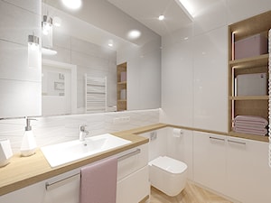 Mieszkanie z różowym akcentem. - Średnia na poddaszu bez okna z lustrem łazienka, styl glamour - zdjęcie od INVENTIVE studio