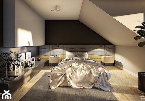 DOM W PŁOCKU - Średnia czarna szara sypialnia na poddaszu, styl nowoczesny - zdjęcie od INVENTIVE studio