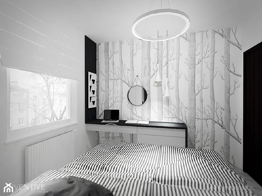 DELIKATNA ELEGANCJA - Mała biała z biurkiem sypialnia, styl nowoczesny - zdjęcie od INVENTIVE studio