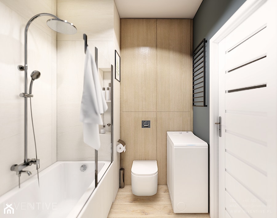 MIESZKANIE WOLA - Średnia bez okna z pralką / suszarką łazienka, styl minimalistyczny - zdjęcie od INVENTIVE studio