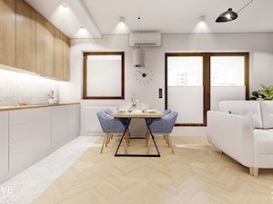 WARSZAWA Wilanów - Średnia otwarta z salonem beżowa biała z zabudowaną lodówką kuchnia jednorzędowa z oknem, styl nowoczesny - zdjęcie od INVENTIVE studio