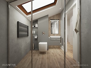 PROJEKT DOMU - Mała na poddaszu z lustrem łazienka z oknem, styl nowoczesny - zdjęcie od INVENTIVE studio