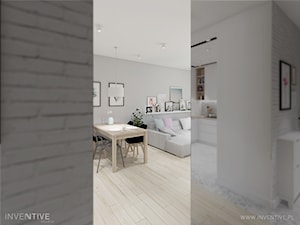 pasteLOVE - Szary salon z kuchnią z jadalnią, styl skandynawski - zdjęcie od INVENTIVE studio