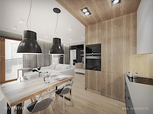 HARMONIJNIE - Średnia z salonem z zabudowaną lodówką kuchnia w kształcie litery l, styl nowoczesny - zdjęcie od INVENTIVE studio
