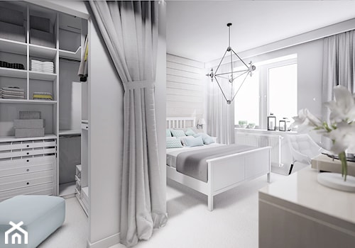 MIESZKANIE URSUS - dwa poziomy - Średnia biała sypialnia z garderobą, styl nowoczesny - zdjęcie od INVENTIVE studio