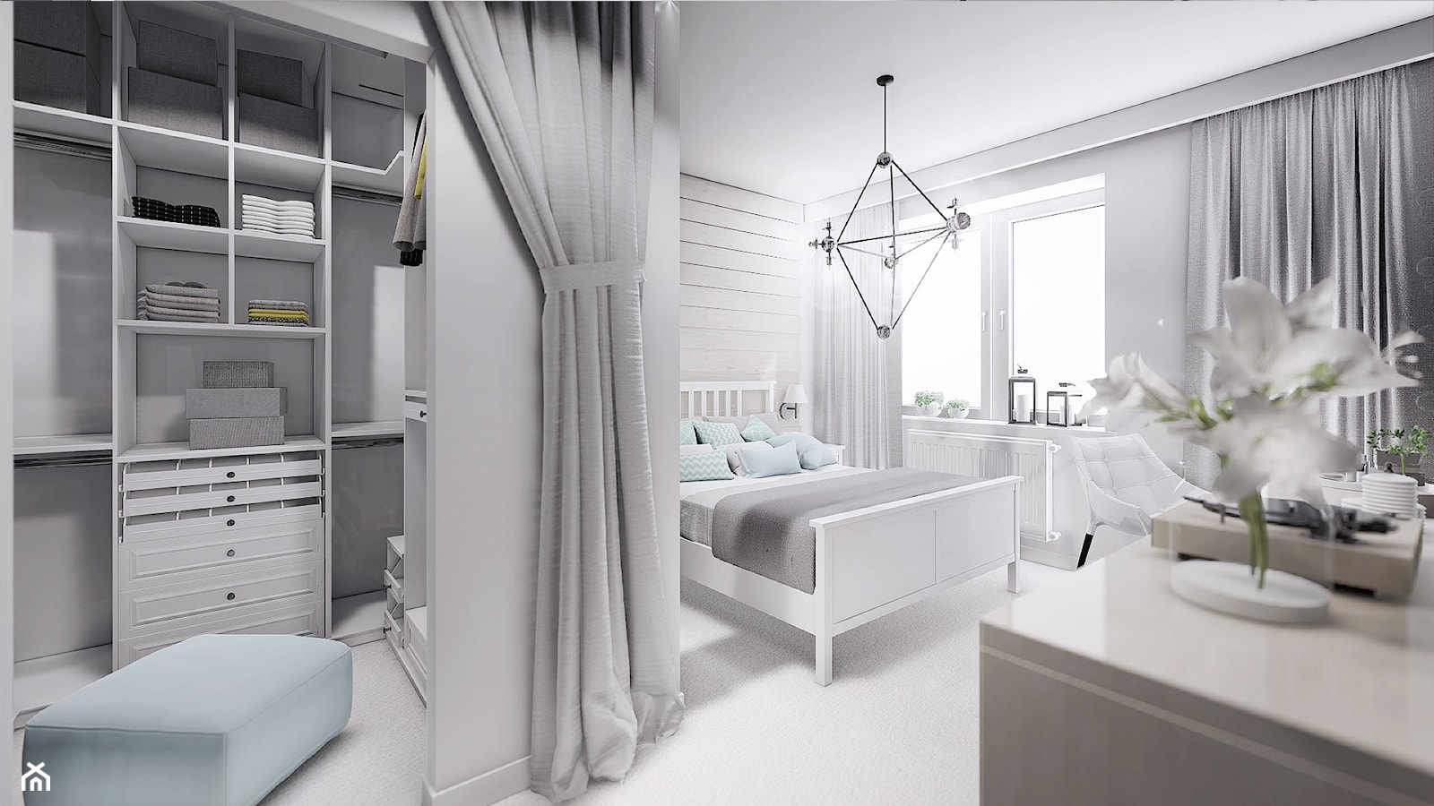MIESZKANIE URSUS - dwa poziomy - Średnia biała sypialnia z garderobą, styl nowoczesny - zdjęcie od INVENTIVE studio - Homebook