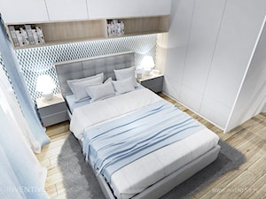 NIEBIESKA SZAROŚĆ - Średnia biała niebieska sypialnia, styl nowoczesny - zdjęcie od INVENTIVE studio