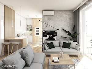 Żoli Żoli - Średni biały salon z kuchnią z jadalnią z tarasem / balkonem, styl minimalistyczny - zdjęcie od INVENTIVE studio