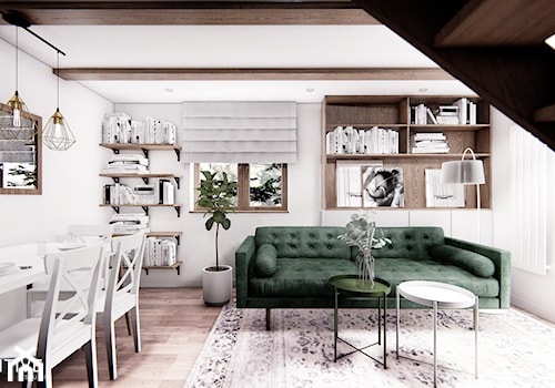DOM CELESTYNÓW - Średni biały salon z jadalnią z bibiloteczką, styl tradycyjny - zdjęcie od INVENTIVE studio