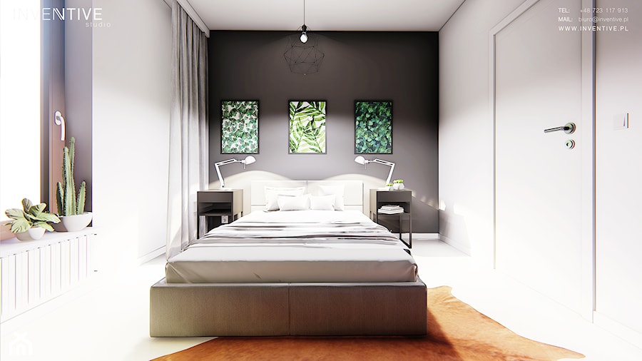 GDYNIA - Średnia biała czarna sypialnia, styl minimalistyczny - zdjęcie od INVENTIVE studio