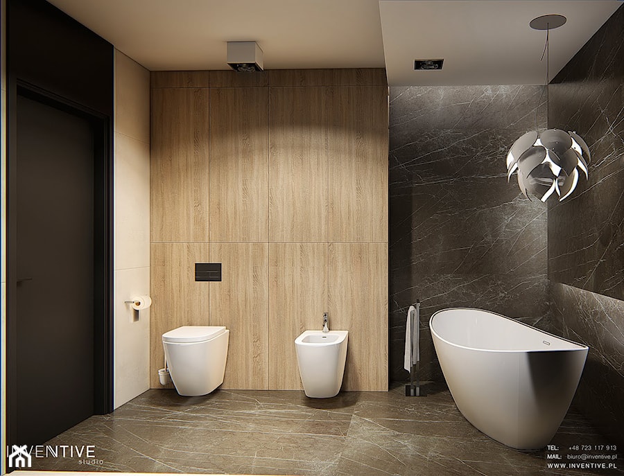 DOM W PŁOCKU - Średnia bez okna z marmurową podłogą z punktowym oświetleniem łazienka, styl nowoczesny - zdjęcie od INVENTIVE studio