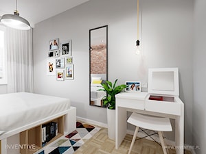 RETRO AKCENTY - Średnia szara z biurkiem sypialnia, styl nowoczesny - zdjęcie od INVENTIVE studio
