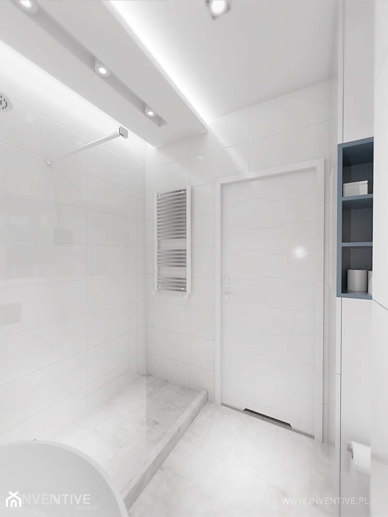 DELIKATNIE - Mała na poddaszu bez okna łazienka, styl minimalistyczny - zdjęcie od INVENTIVE studio