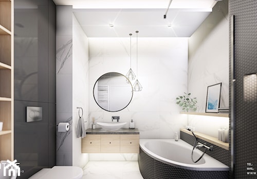 KOBYŁKA - Duża bez okna z punktowym oświetleniem łazienka, styl nowoczesny - zdjęcie od INVENTIVE studio