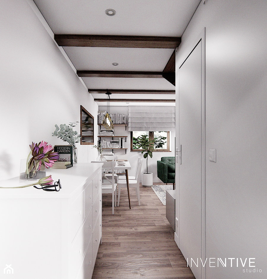 DOM CELESTYNÓW - Średni beżowy biały salon z jadalnią, styl tradycyjny - zdjęcie od INVENTIVE studio