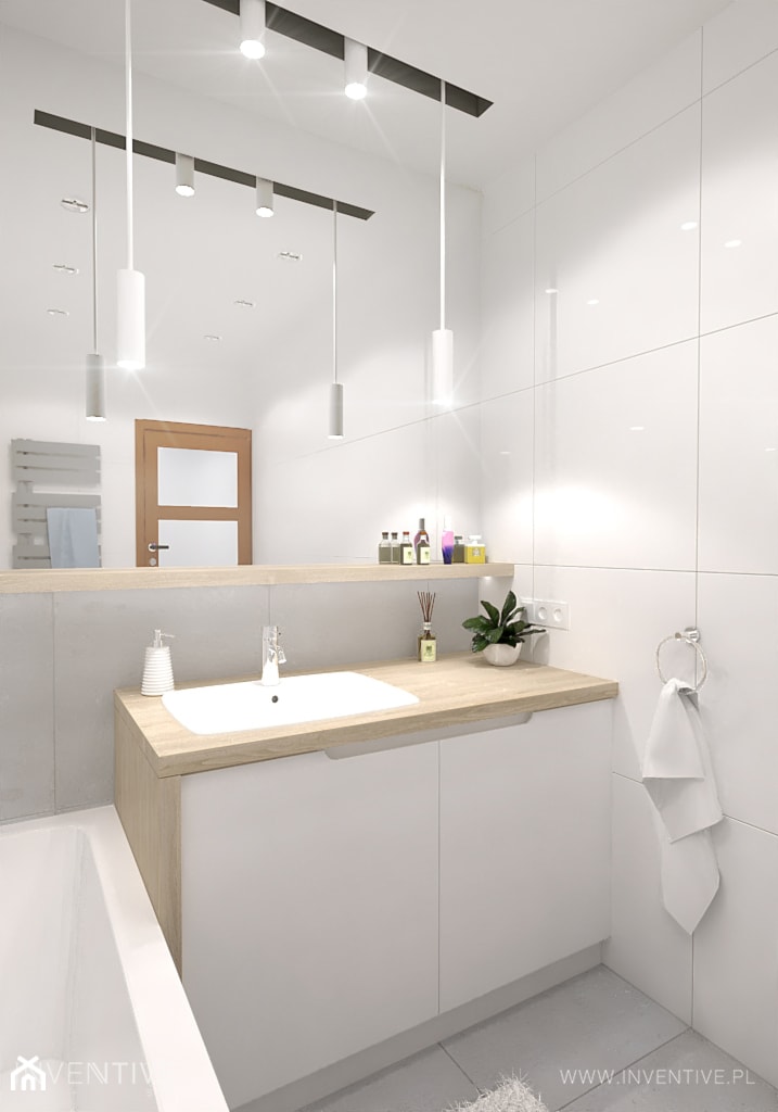 MIŁA łazienka - Mała bez okna z lustrem z punktowym oświetleniem łazienka, styl nowoczesny - zdjęcie od INVENTIVE studio