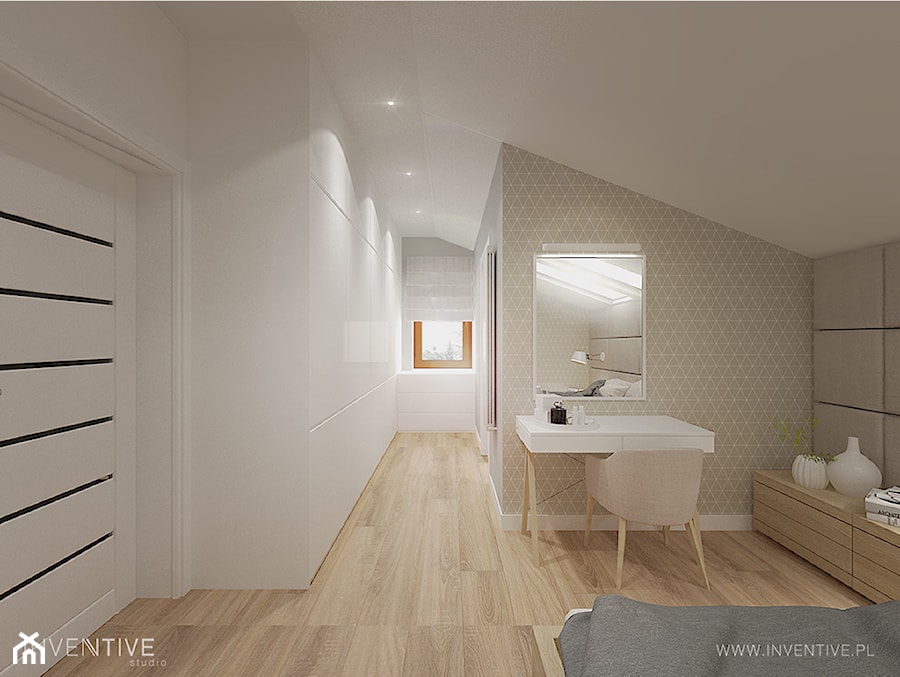 PROJEKT DOMU - Średnia szara sypialnia na poddaszu, styl nowoczesny - zdjęcie od INVENTIVE studio