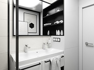 MIESZKANIE 70m2 w Łodzi - Mała na poddaszu bez okna z lustrem łazienka, styl minimalistyczny - zdjęcie od INVENTIVE studio