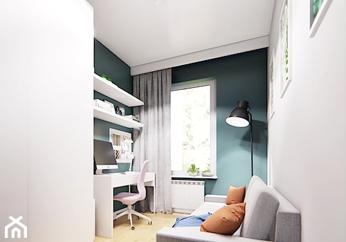 WARSZAWA URSYNÓW - Średnie w osobnym pomieszczeniu z sofą białe zielone biuro, styl nowoczesny - zdjęcie od INVENTIVE studio