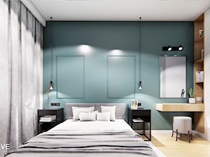 WARSZAWA URSYNÓW - Średnia zielona z biurkiem sypialnia, styl nowoczesny - zdjęcie od INVENTIVE studio