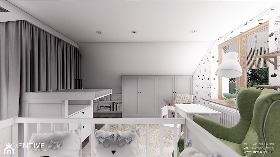 DOM CELESTYNÓW - Średni biały pokój dziecka dla niemowlaka dla dziewczynki, styl tradycyjny - zdjęcie od INVENTIVE studio