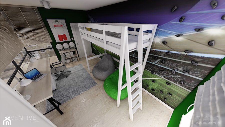 MIESZKANIE URSUS - dwa poziomy - Średni zielony pokój dziecka dla nastolatka dla chłopca, styl nowoczesny - zdjęcie od INVENTIVE studio