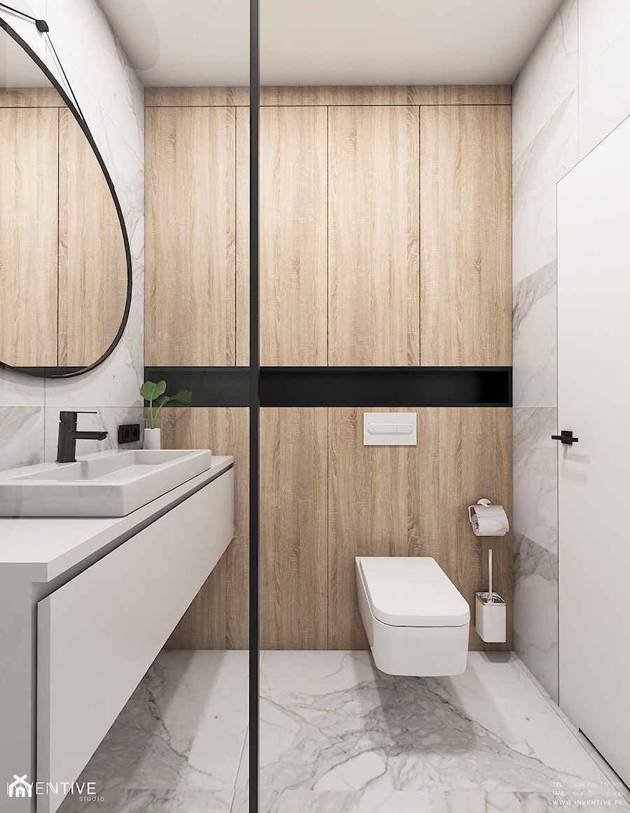Żoli Żoli - Średnia bez okna z lustrem z marmurową podłogą łazienka, styl minimalistyczny - zdjęcie od INVENTIVE studio