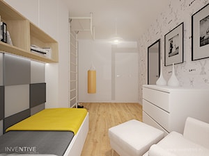 MIESZKANIE DWUPOZIOMOWE z miętowym akcentem - Duża biała szara sypialnia, styl nowoczesny - zdjęcie od INVENTIVE studio