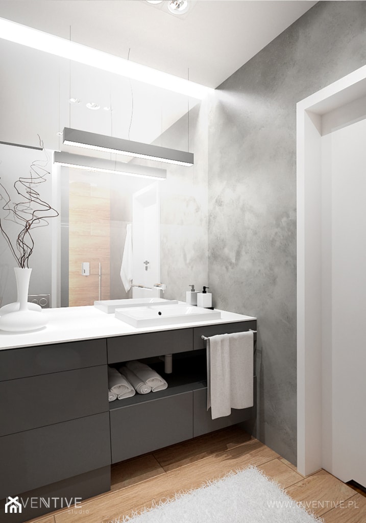 HARMONIJNIE - Mała bez okna z lustrem z punktowym oświetleniem łazienka, styl nowoczesny - zdjęcie od INVENTIVE studio